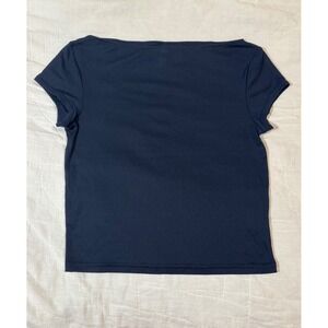NWOT H&M Divided Navy Blue Ribbed Boat Neck Cropped Short Sleeve Tee Shirt Small